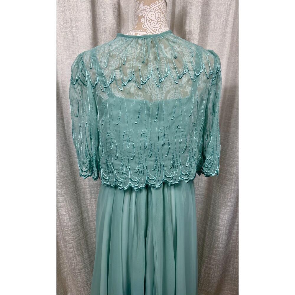 Jack Bryan Seafoam Chiffon Maxi Dress w/ Beaded Sheer Jacket – Size 10 - Picture 4 of 15